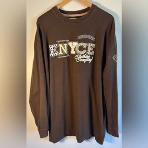 Vintage Y2K Enyce Embroidered Long Sleeve Brown Shirt Men's Size XXL Cotton Crew
